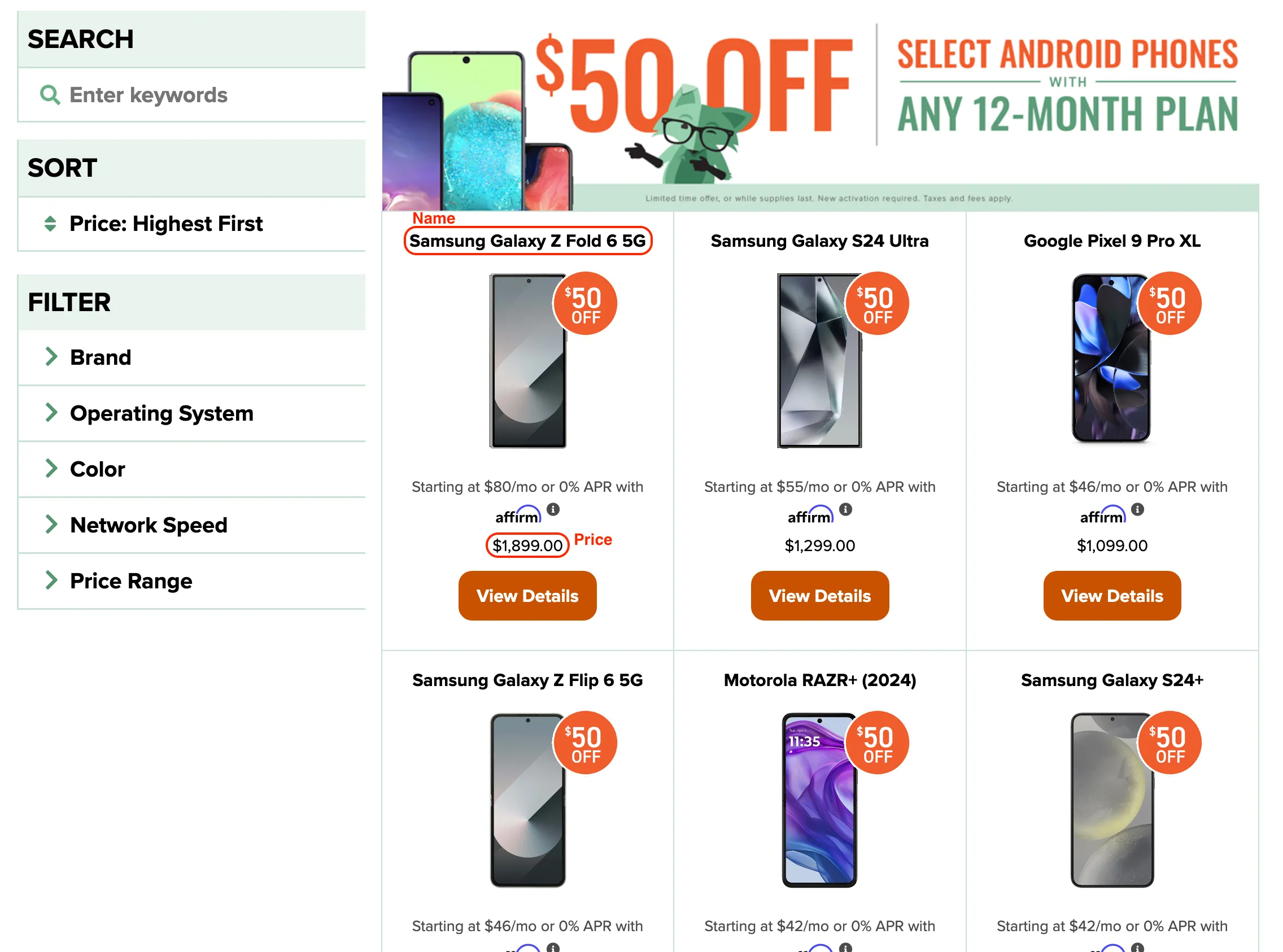 MintMobile’s phone selection