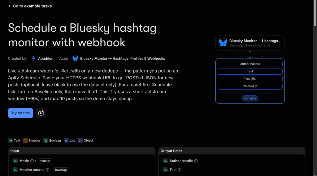 Schedule hashtag monitor Example task