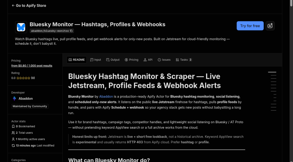 Bluesky Monitor on Apify Store