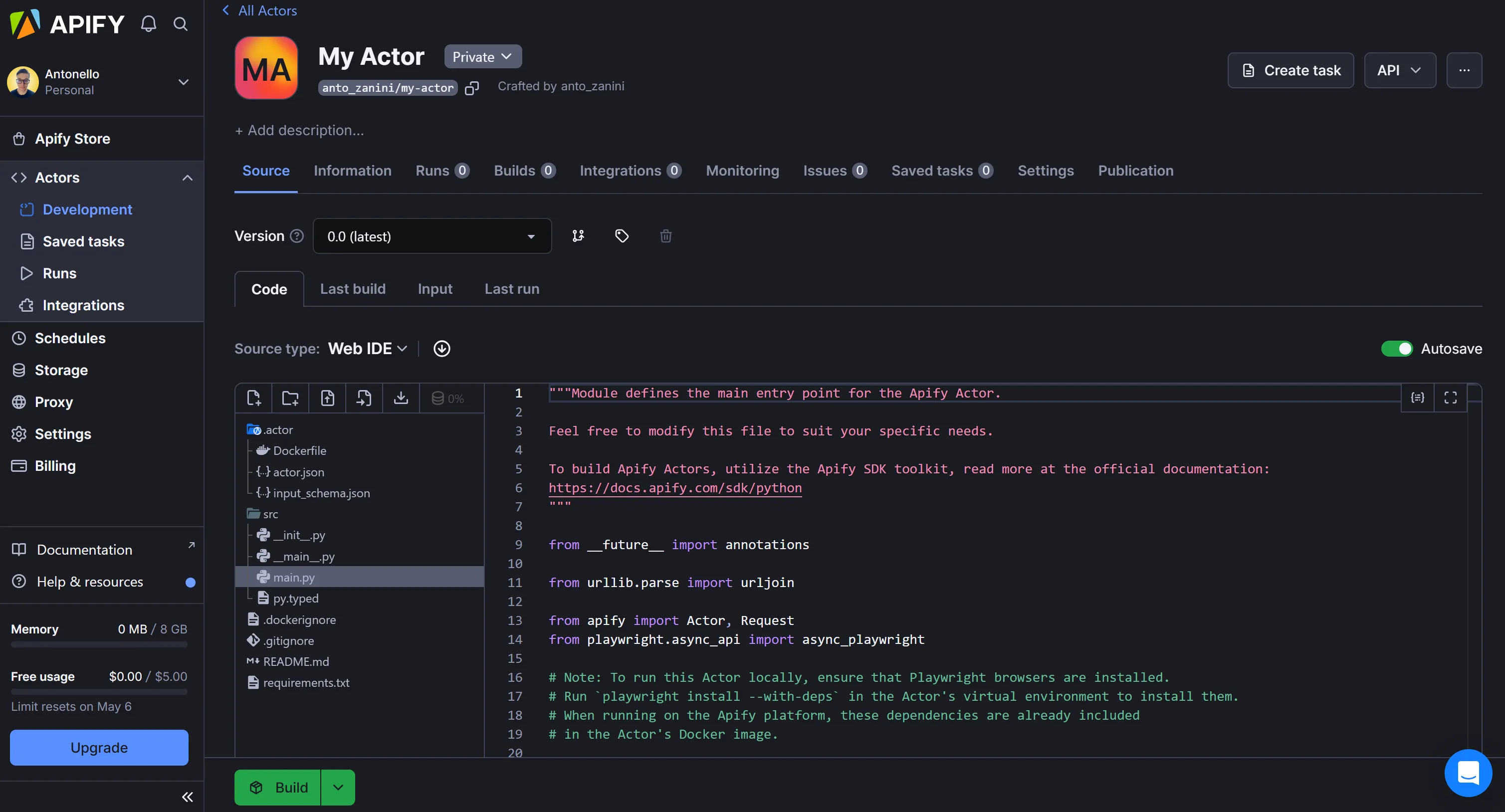 The Apify cloud IDE