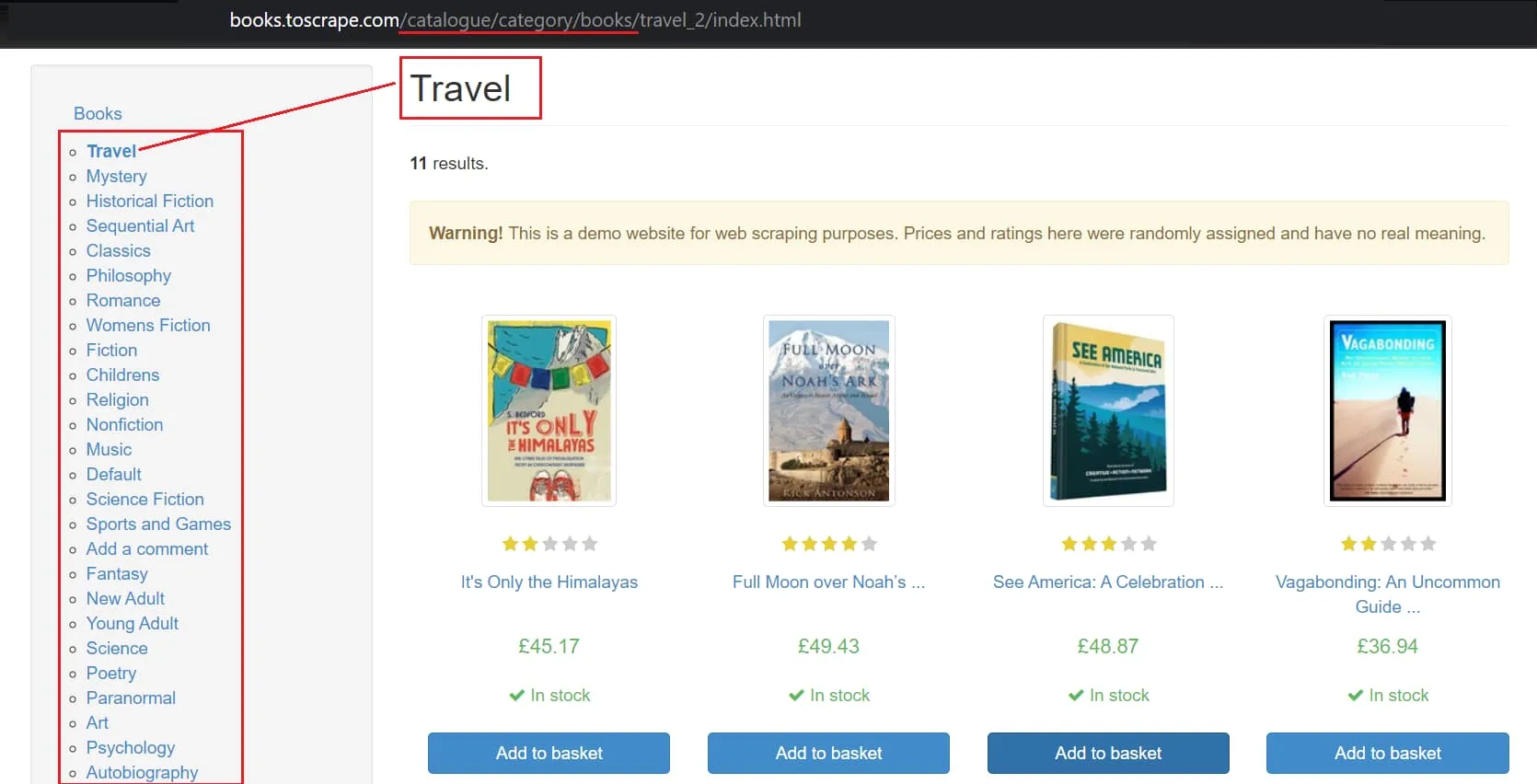 Web crawling with Python - Bookstoscrape Travel category