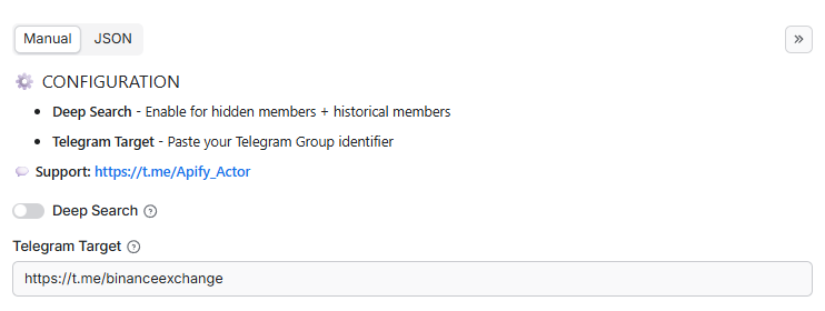 Telegram Scraper Input Configuration - Professional Telegram Group Member Extraction API with Deep Search Mode and Advanced Data Mining Tools for Lead Generation, Market Research, CRM Automation, and Business Intelligence