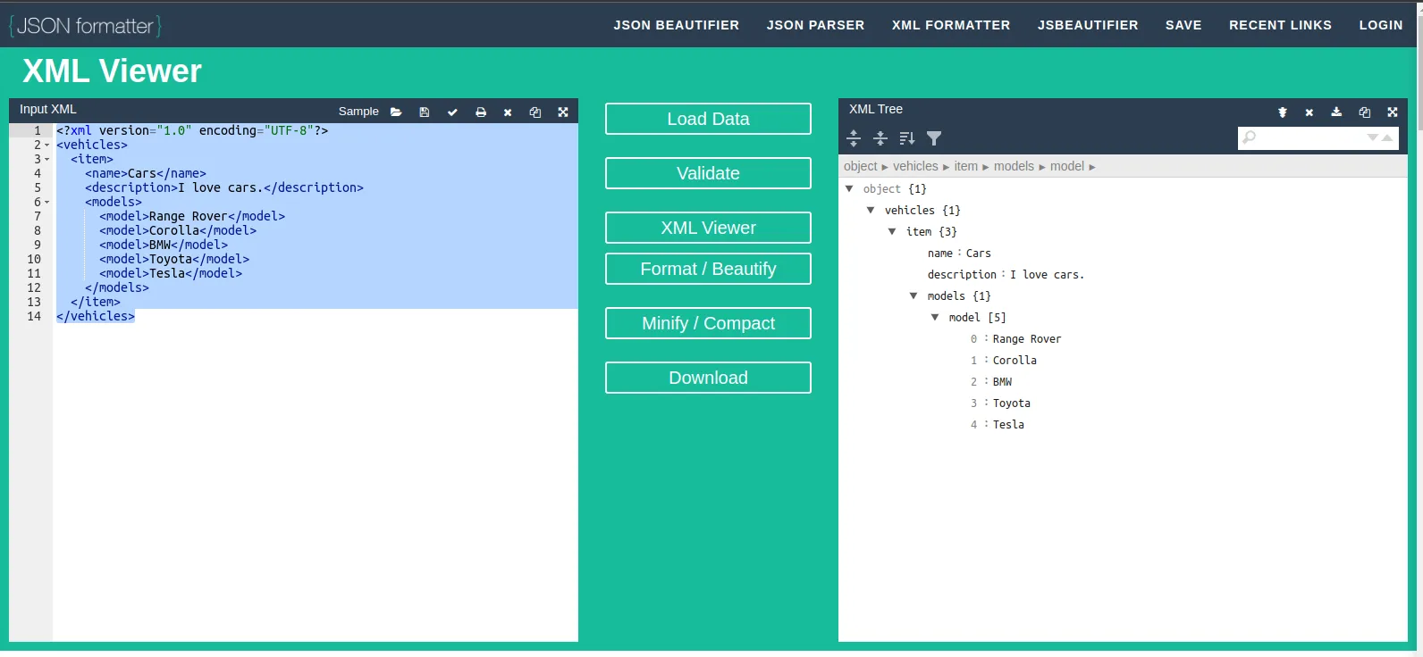 parse XML in JavaScript - Jsonformatter XML viewer