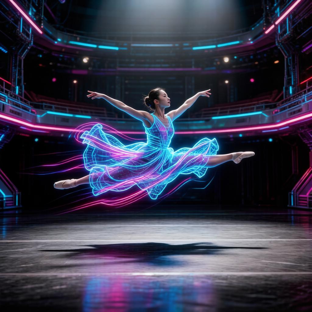 Ballet dancer restyled with holographic dress, pose preserved — Hunyuan Image 3 image to image