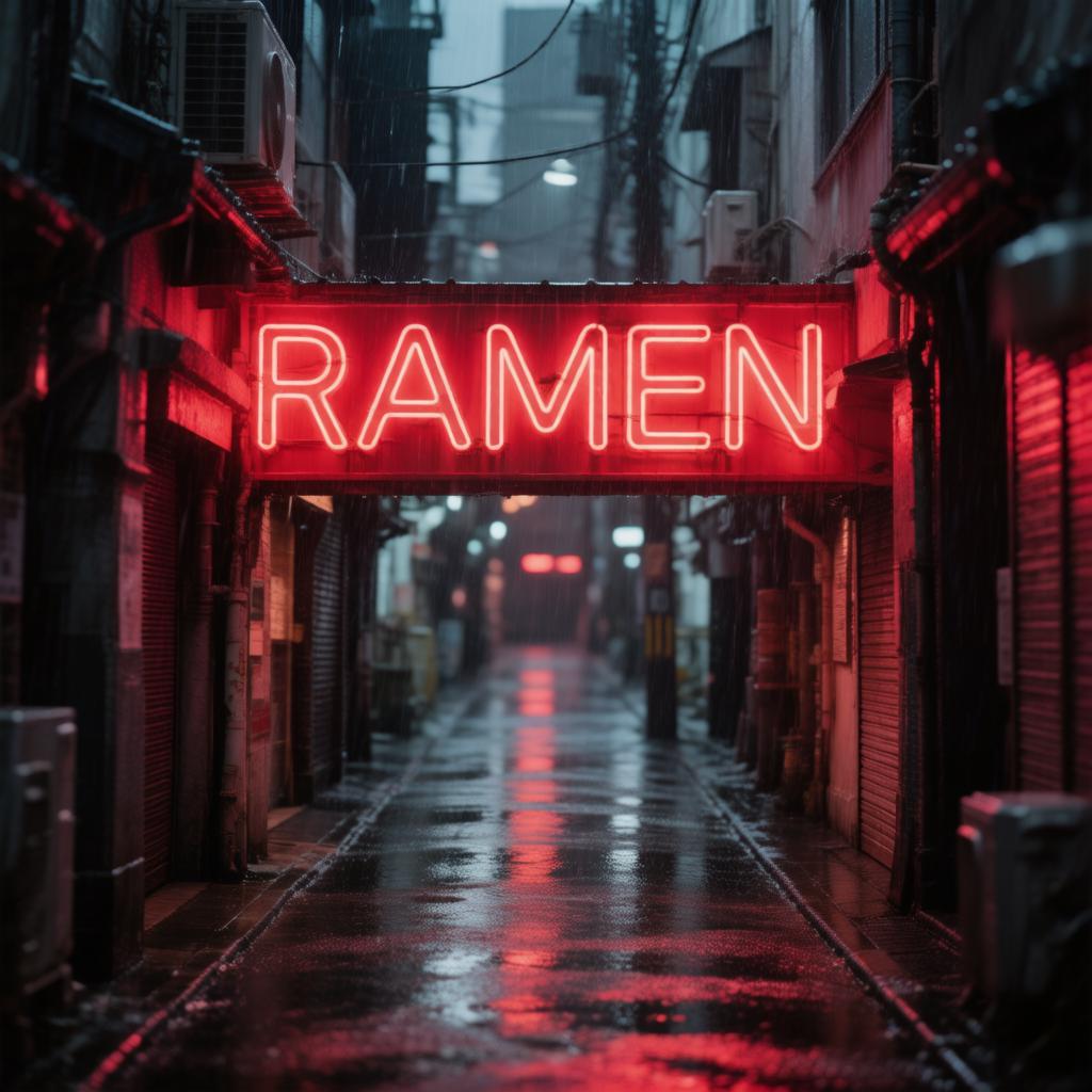 AI generated photorealistic rainy Tokyo alley with readable neon sign — Hunyuan Image 3