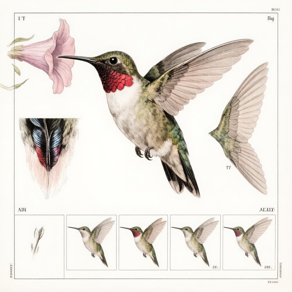 AI generated scientific illustration plate of a hummingbird — Hunyuan Image 3