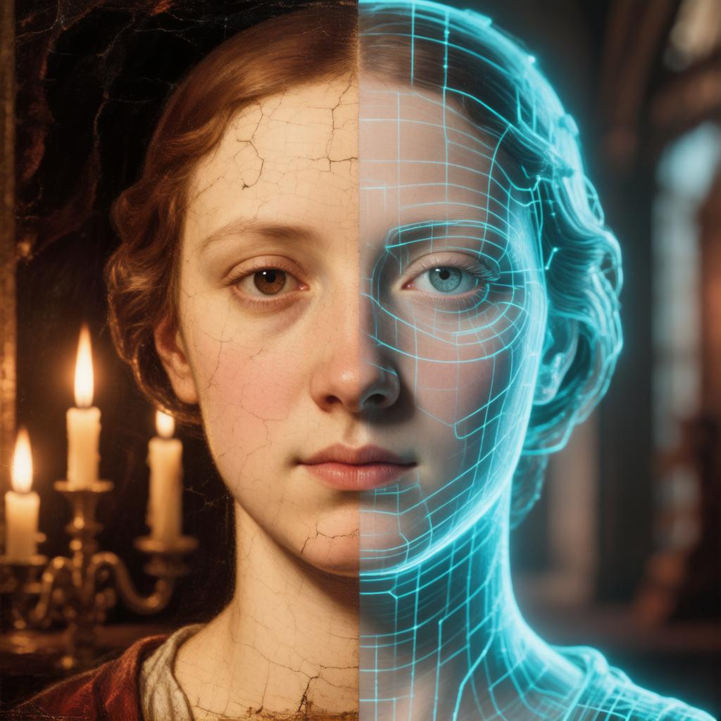 AI generated mixed style split portrait, Renaissance and cyberpunk — Hunyuan Image 3