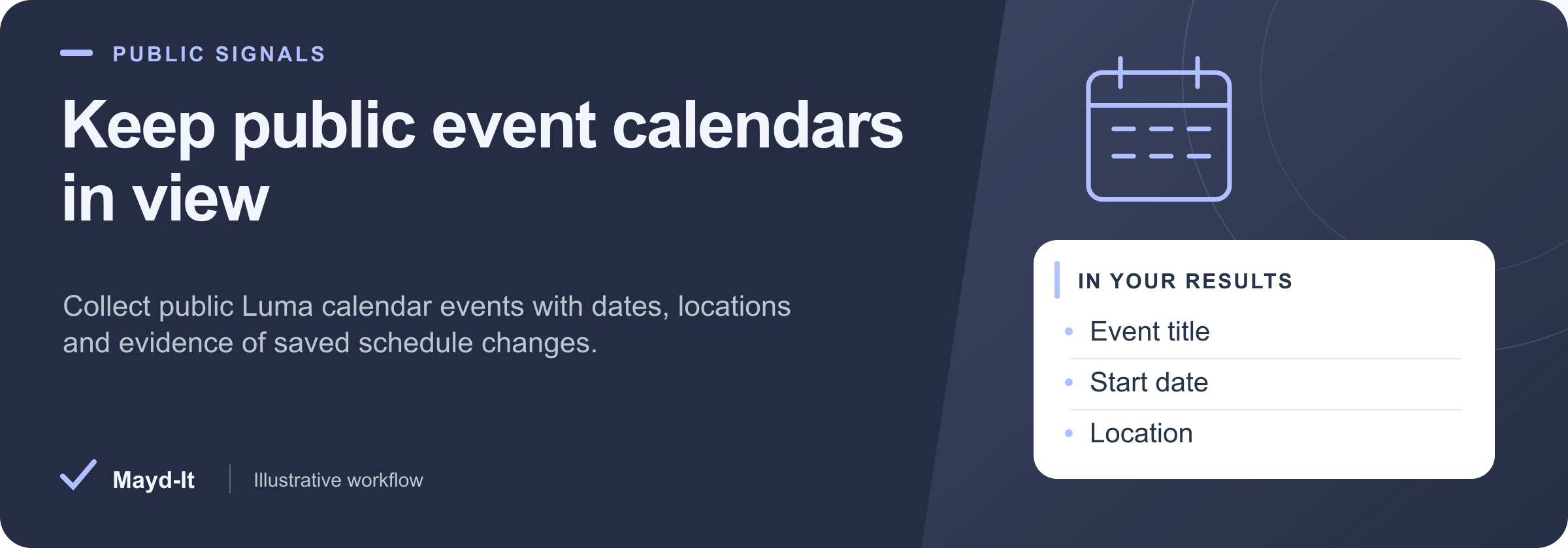Keep public event calendars in view — illustrative workflow