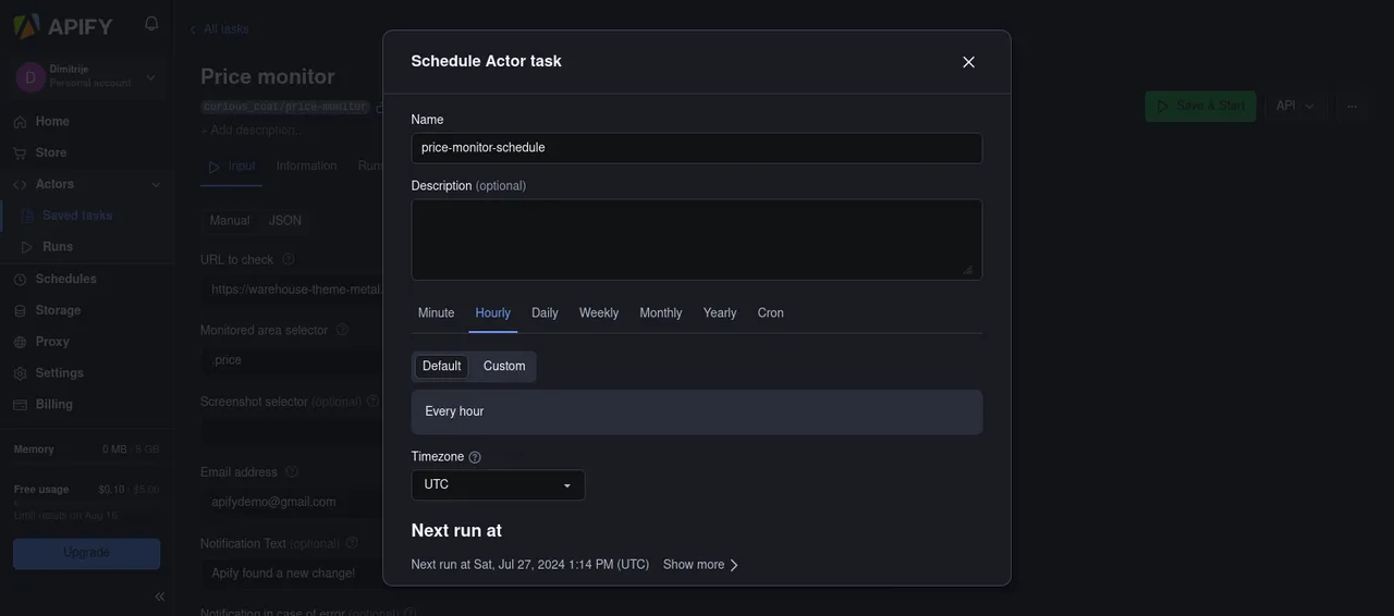 Schedule Actor task window