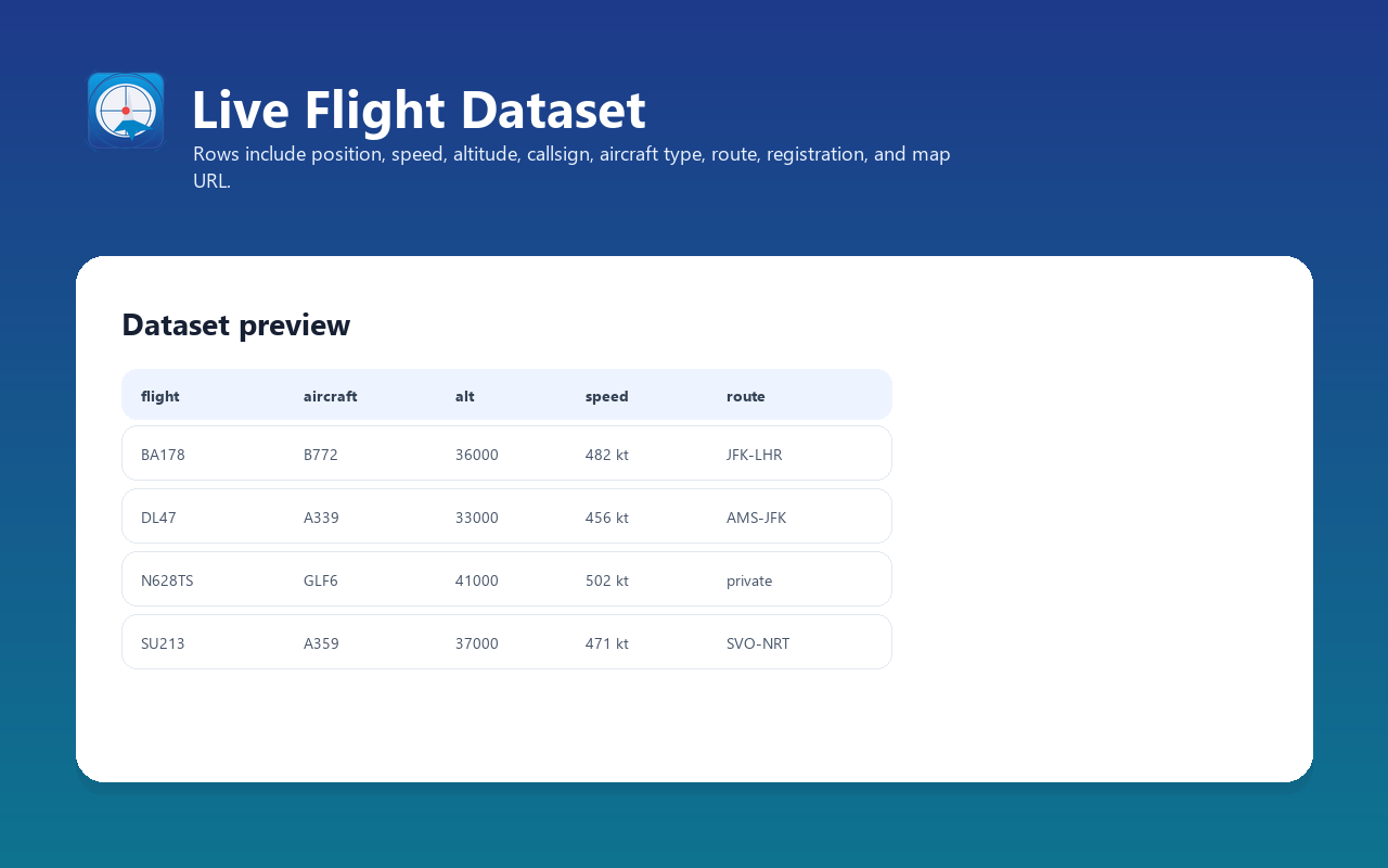 Live aircraft position dataset preview