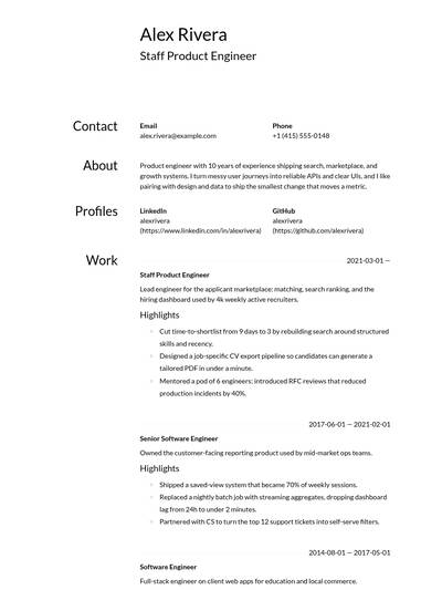 Flat JSON Resume PDF template
