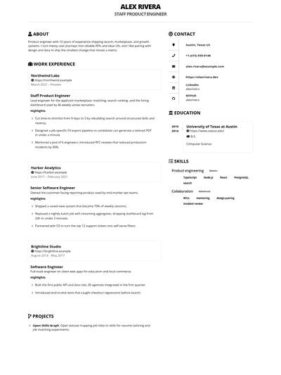 Kendall JSON Resume PDF template