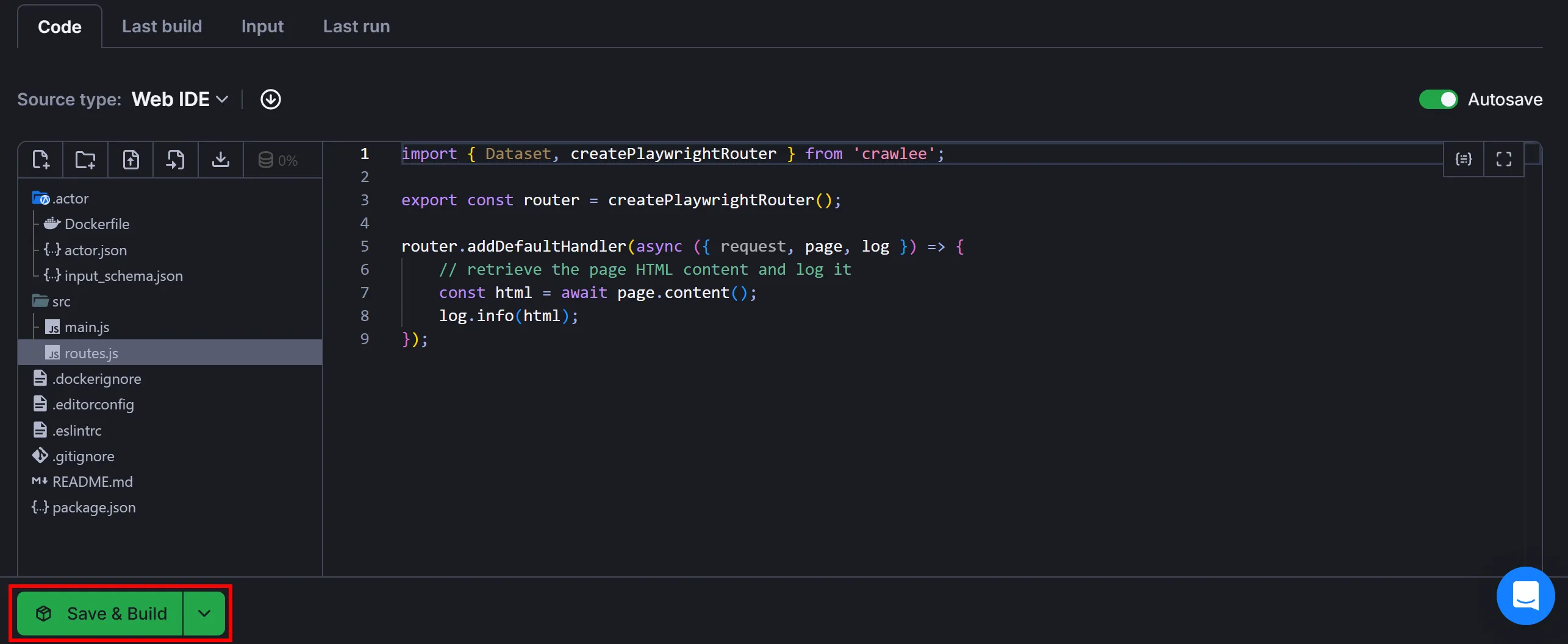 Clicking the “Save & Build” button