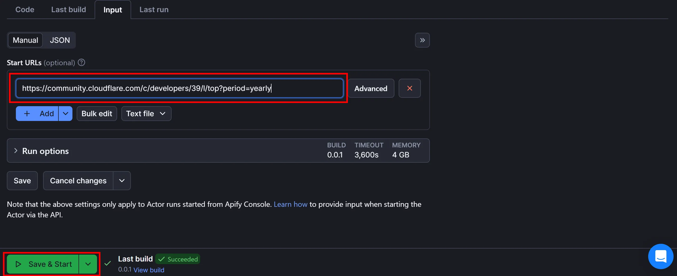 Configuring the desired target page and running the Actor