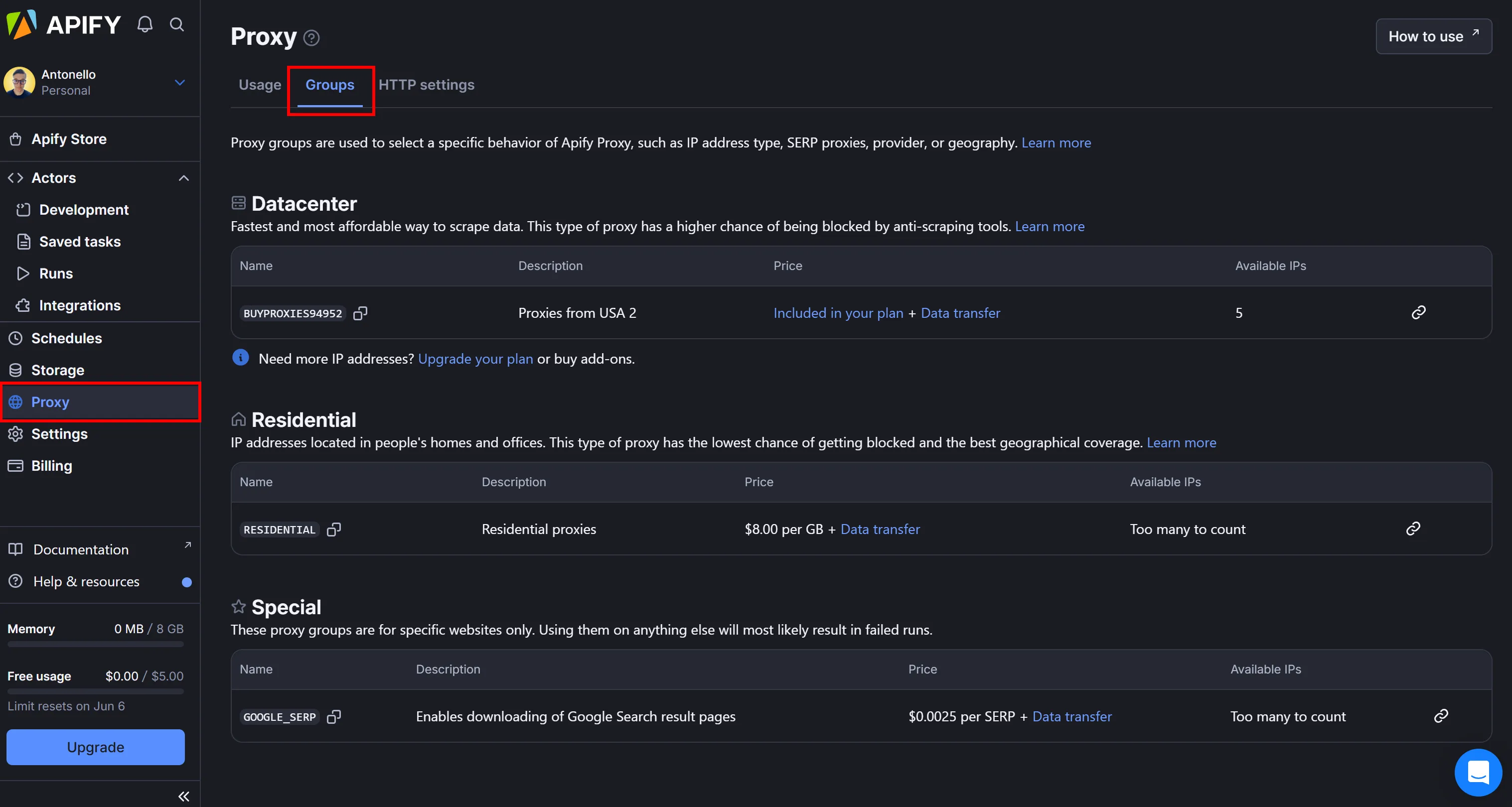 Note the proxy groups