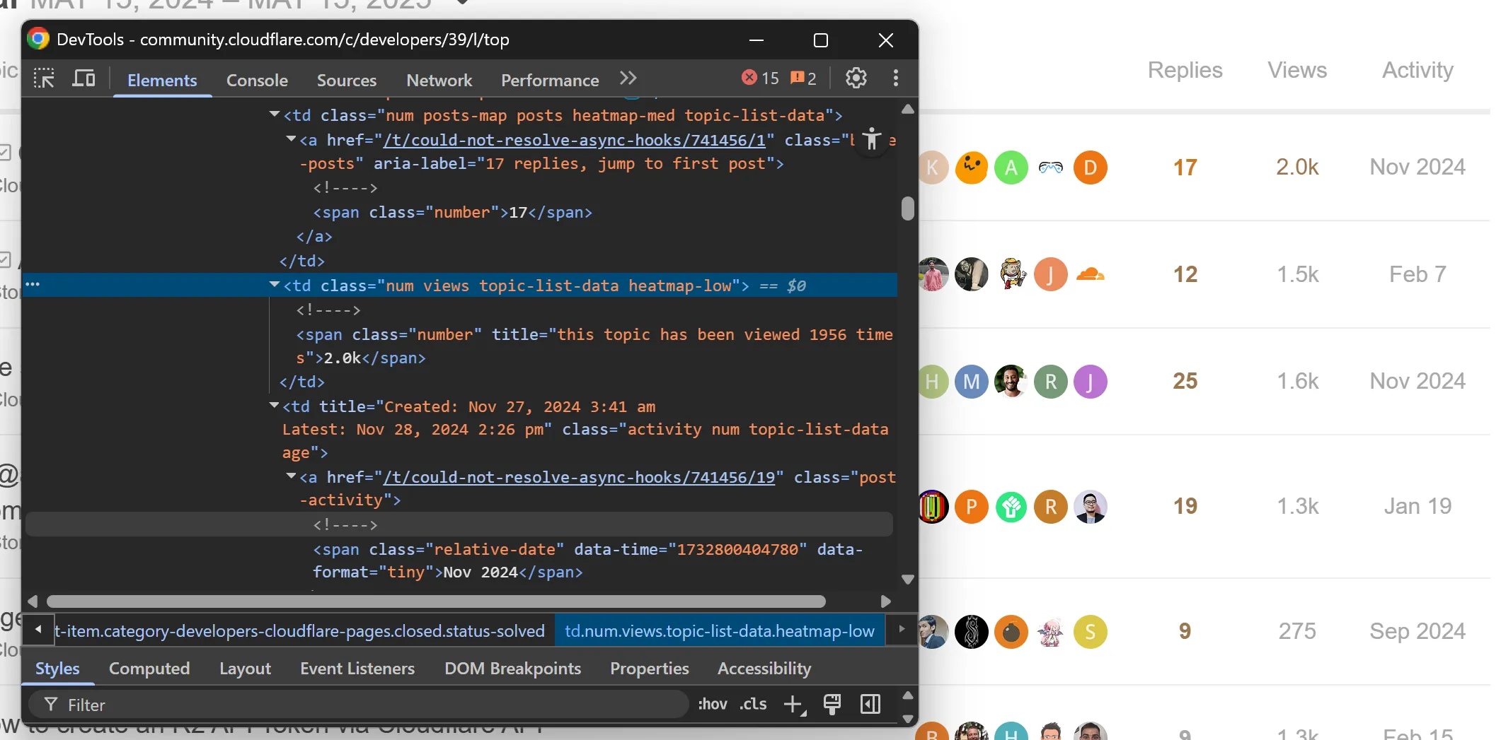 The HTML of the left-side of a discussion table row