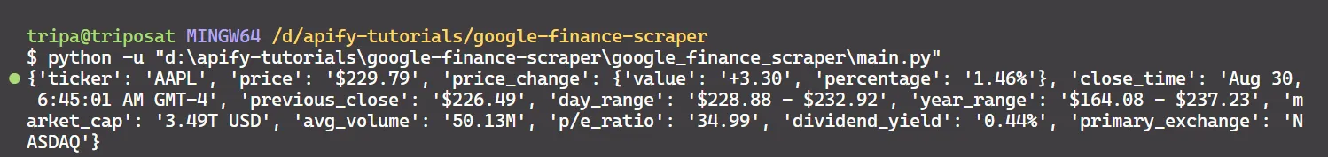 scraping Google Finance. Extracted data