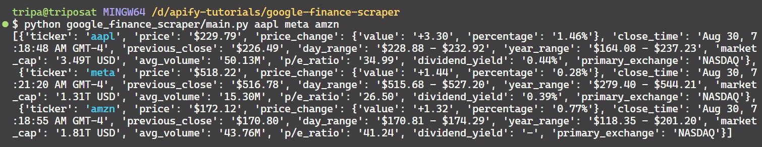 scraping Google Finance. Multiple tickers