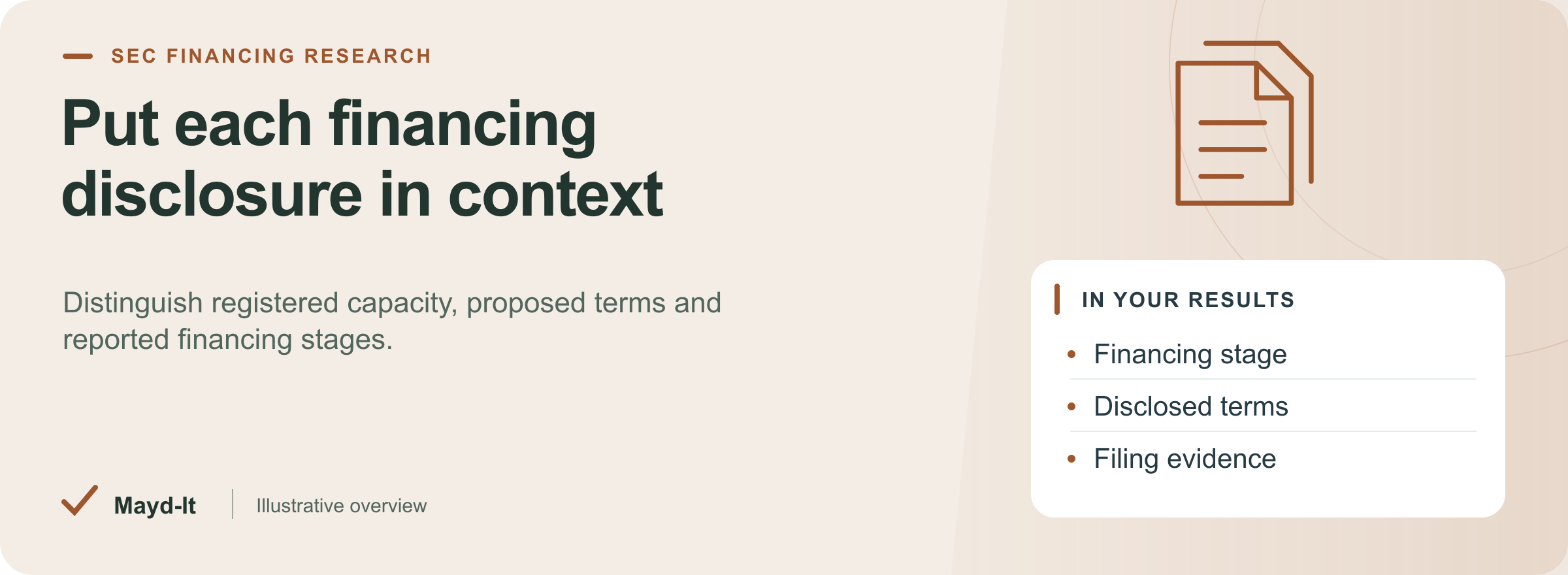 SEC offering stages, stated financing terms and original disclosure evidence