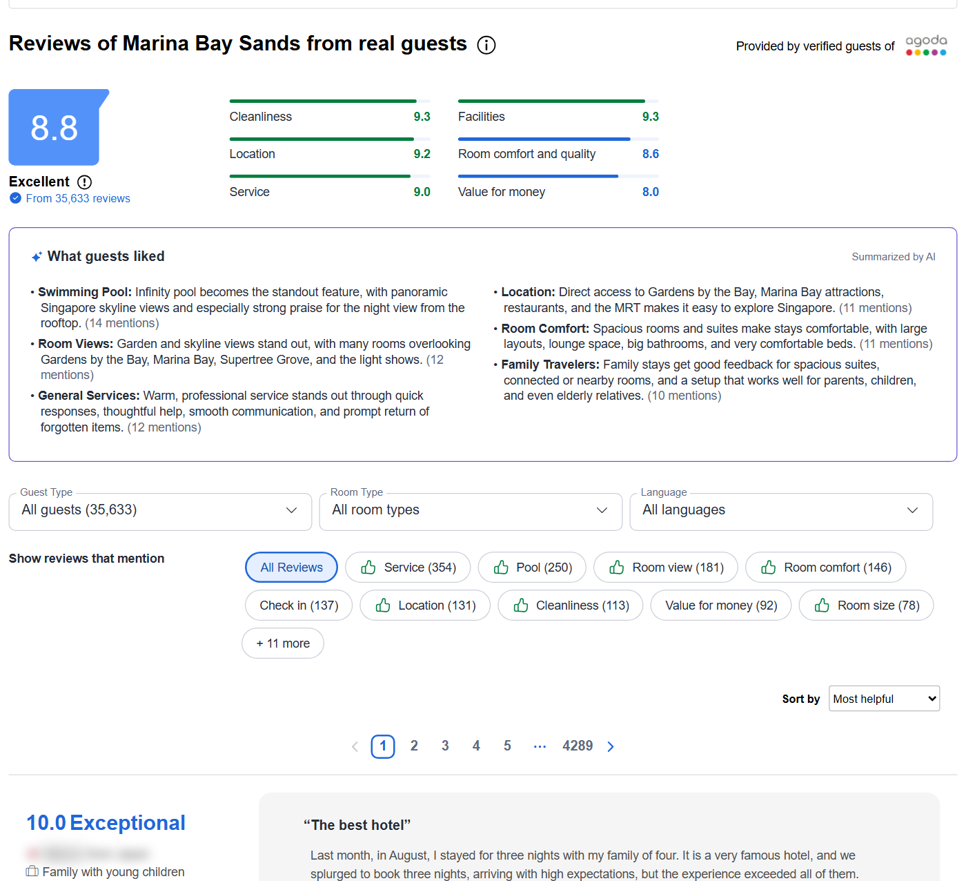 Agoda hotel reviews page that Agoda Reviews Scraper turns into rows