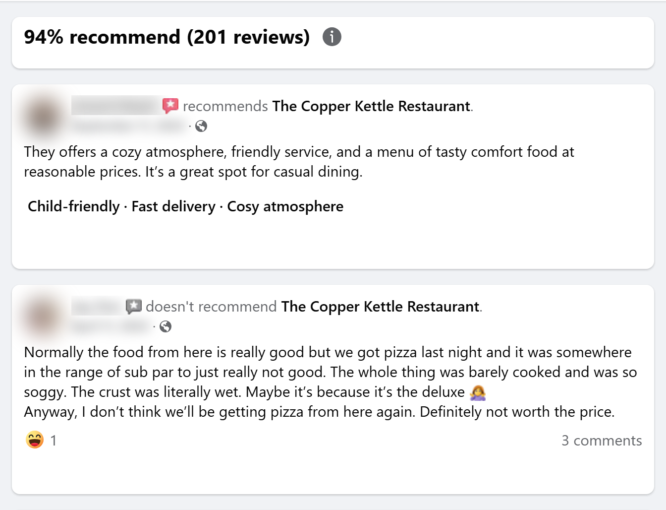 Facebook Page reviews tab with its recommend score that Facebook Reviews Scraper turns into rows