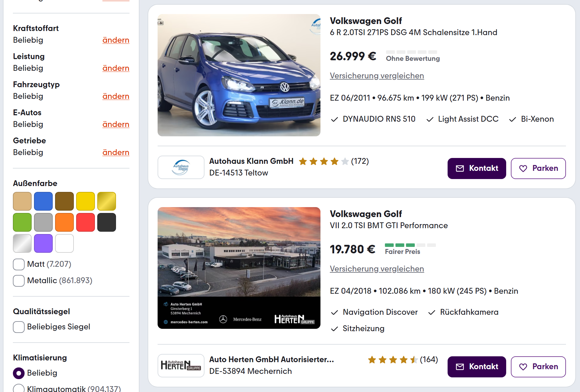 mobile.de listings search results that Mobile.de Listings Scraper turns into rows