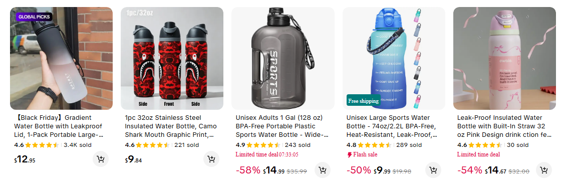 TikTok Shop search results with prices, discounts, ratings and units sold that TikTok Shop Scraper turns into rows