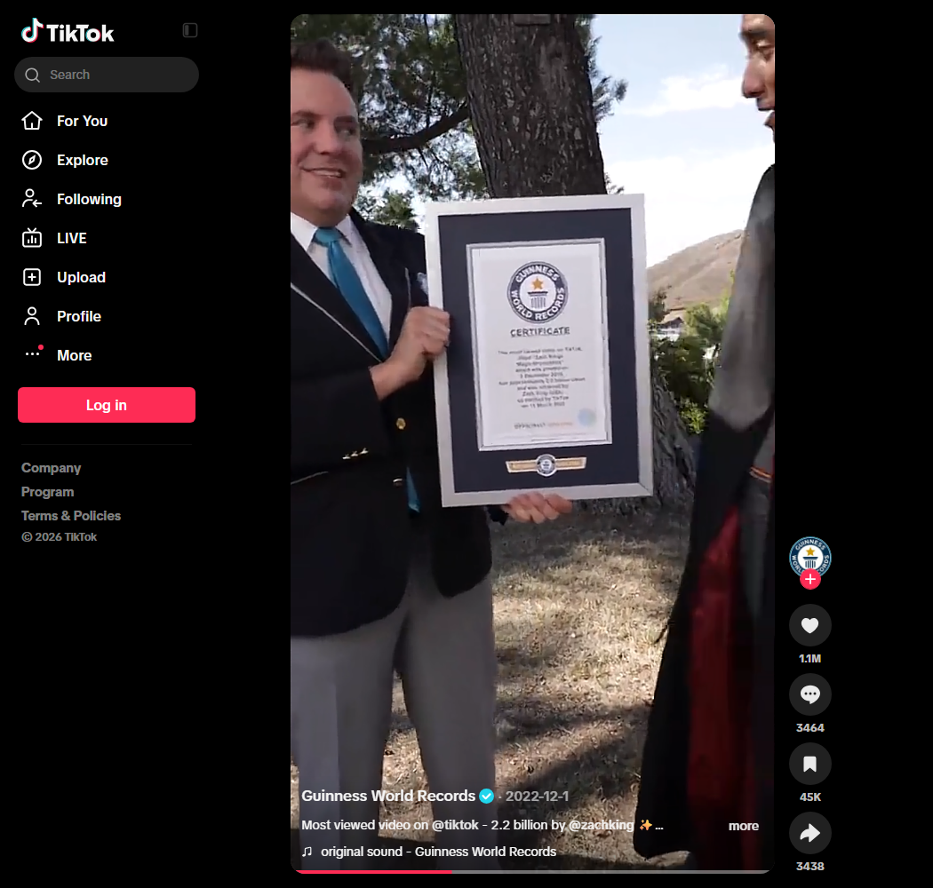 TikTok video page with its play, like, comment, save and share counts that TikTok Video Scraper turns into a row