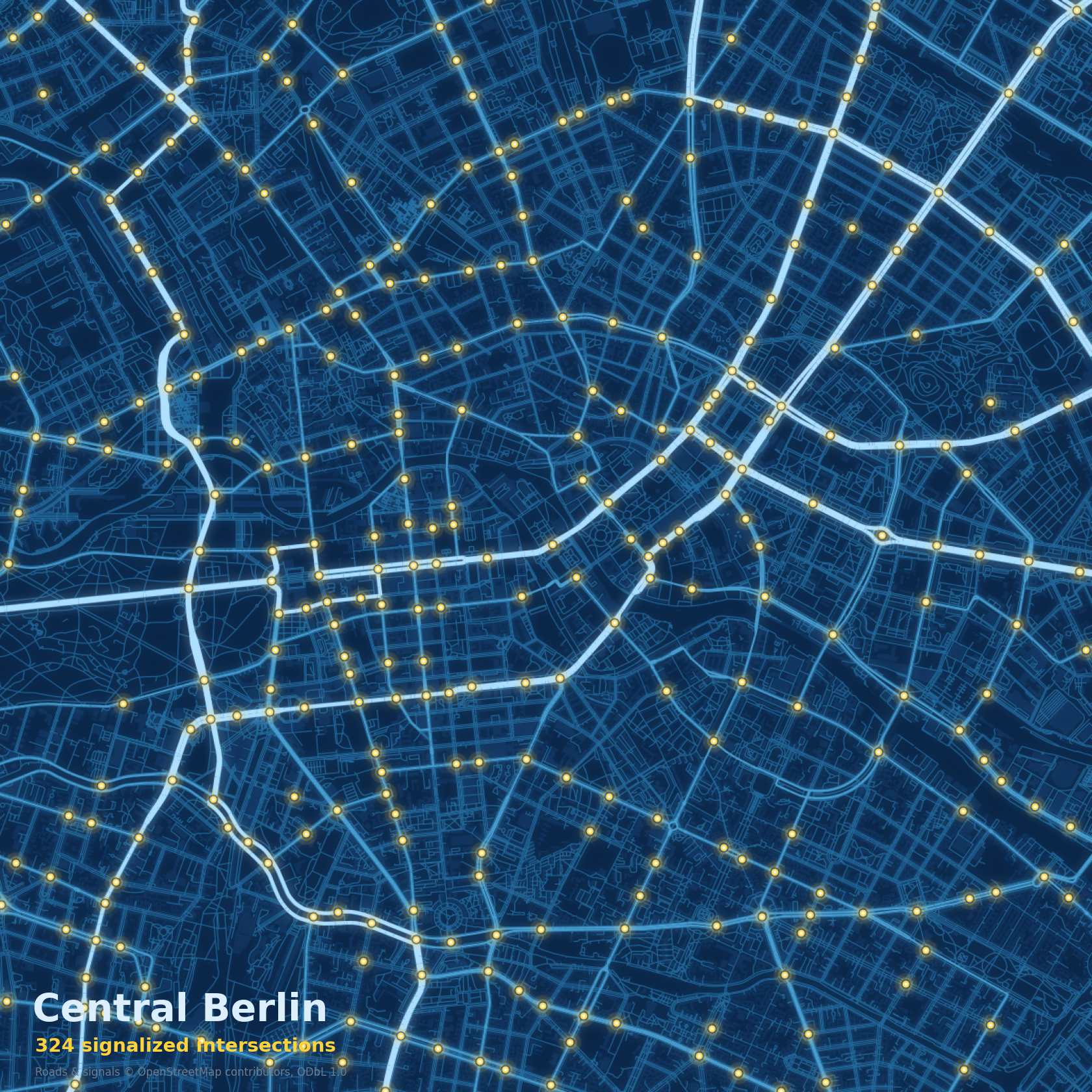 Central Berlin signalised intersections mapped onto the road network