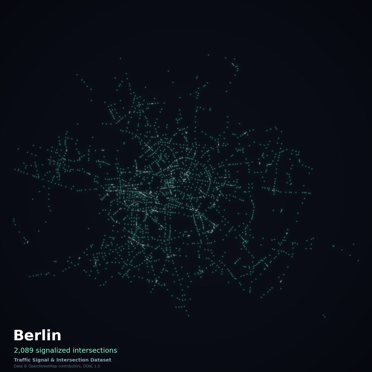Every signalised intersection across Berlin extracted from OpenStreetMap